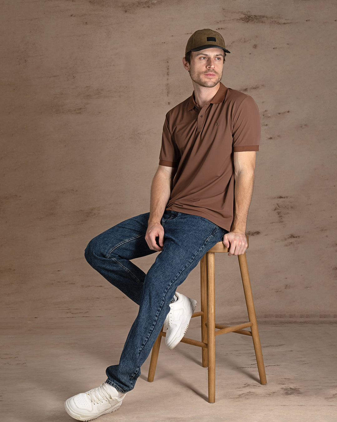 Brown Cotton Knitted Polo Shirt Short sleeves