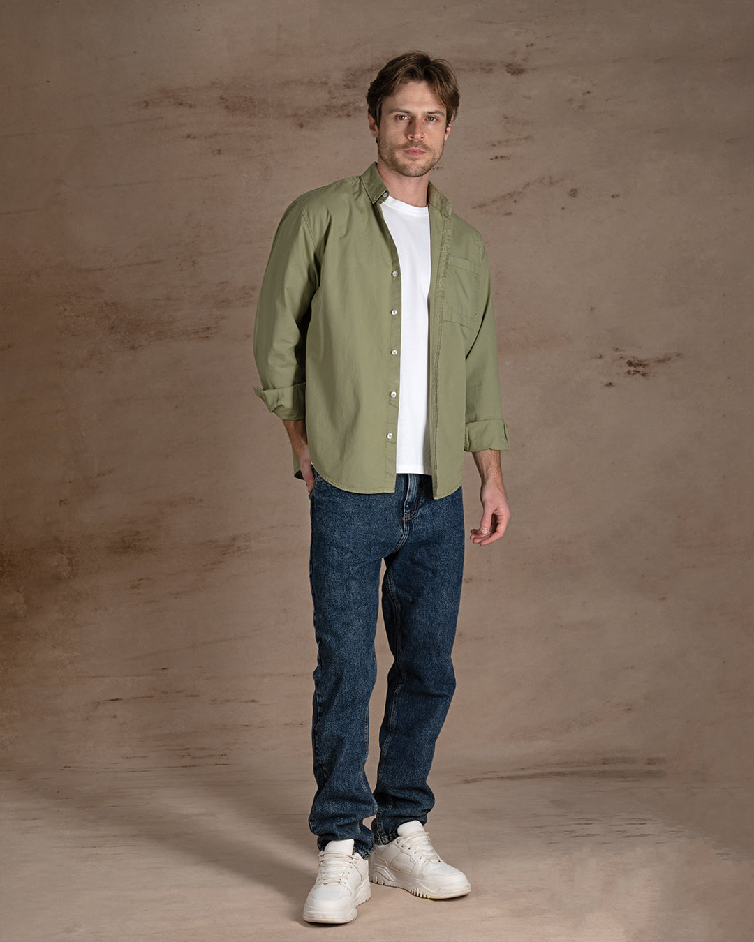 khaki striped Cotton shirt