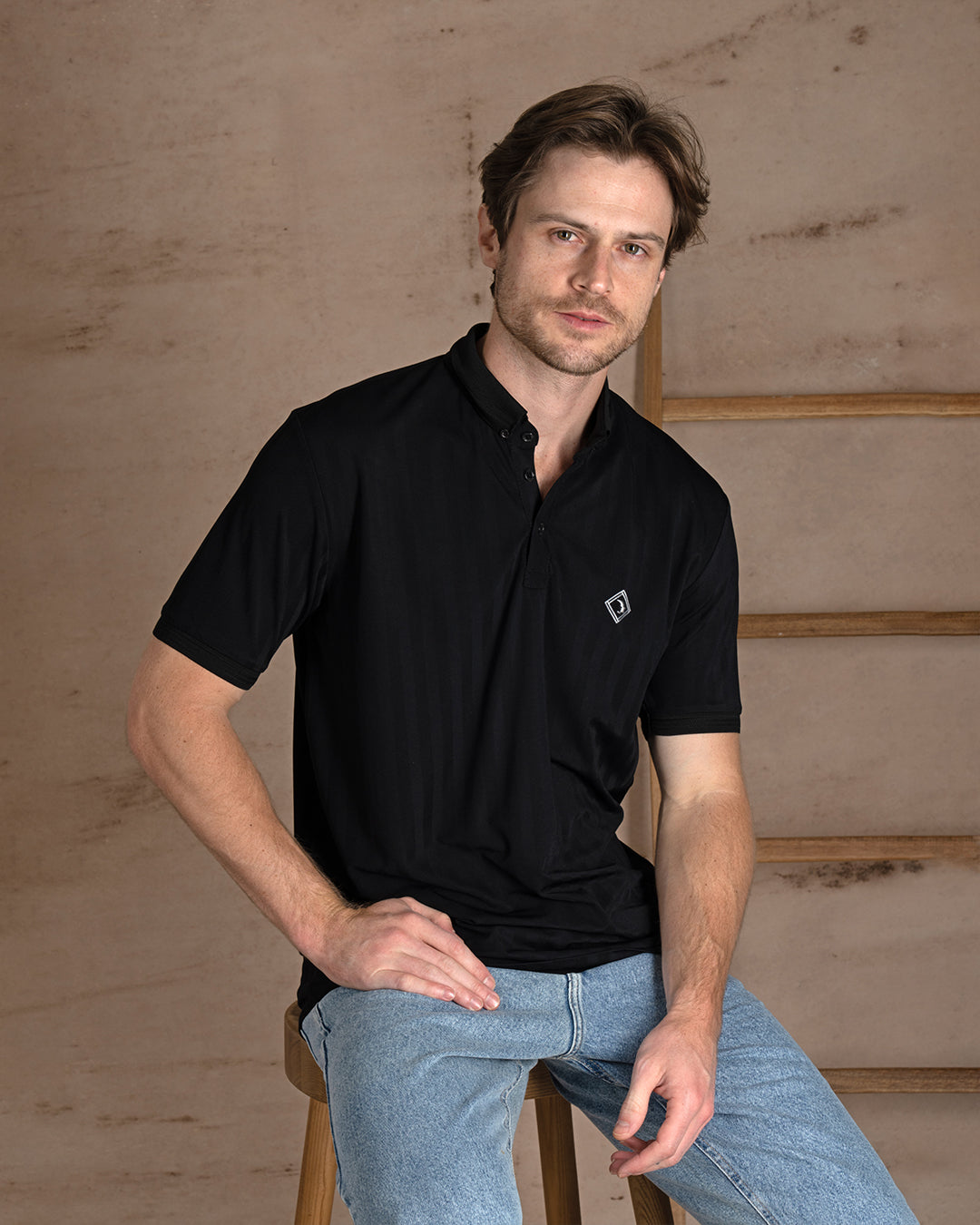Black Cotton Polo Shirt With Button