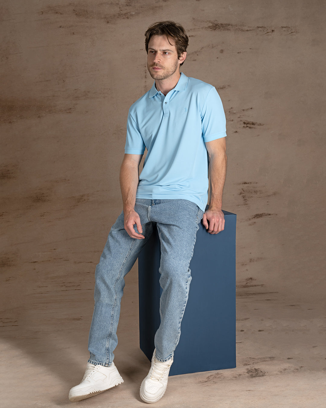 Light Blue Cotton Knitted Polo Shirt Short sleeves