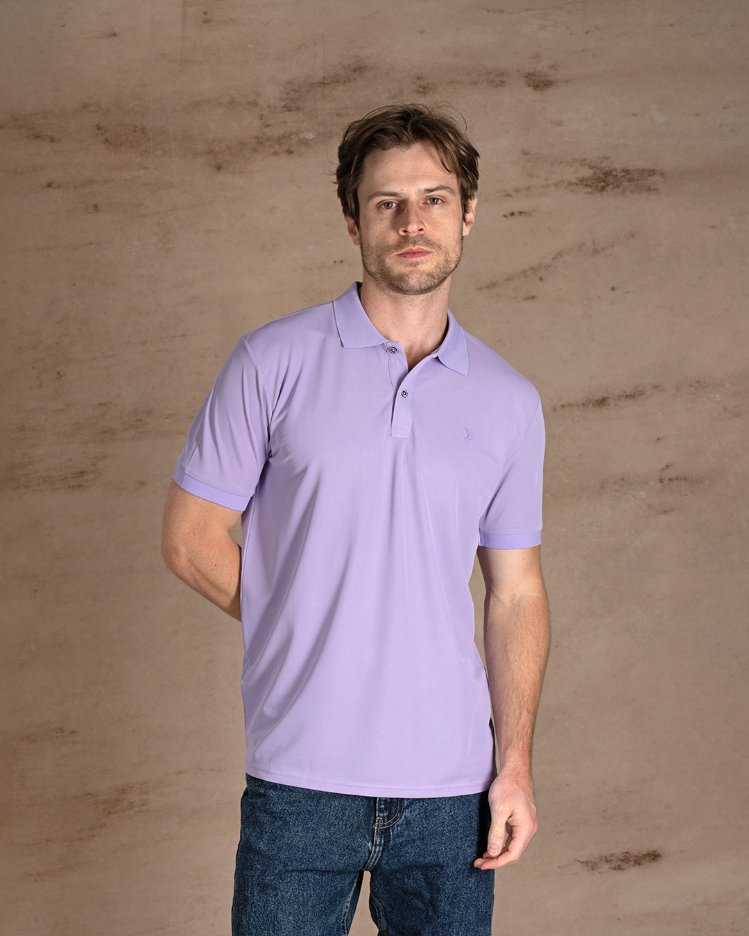 Mauve Cotton Knitted Polo Shirt Short sleeves
