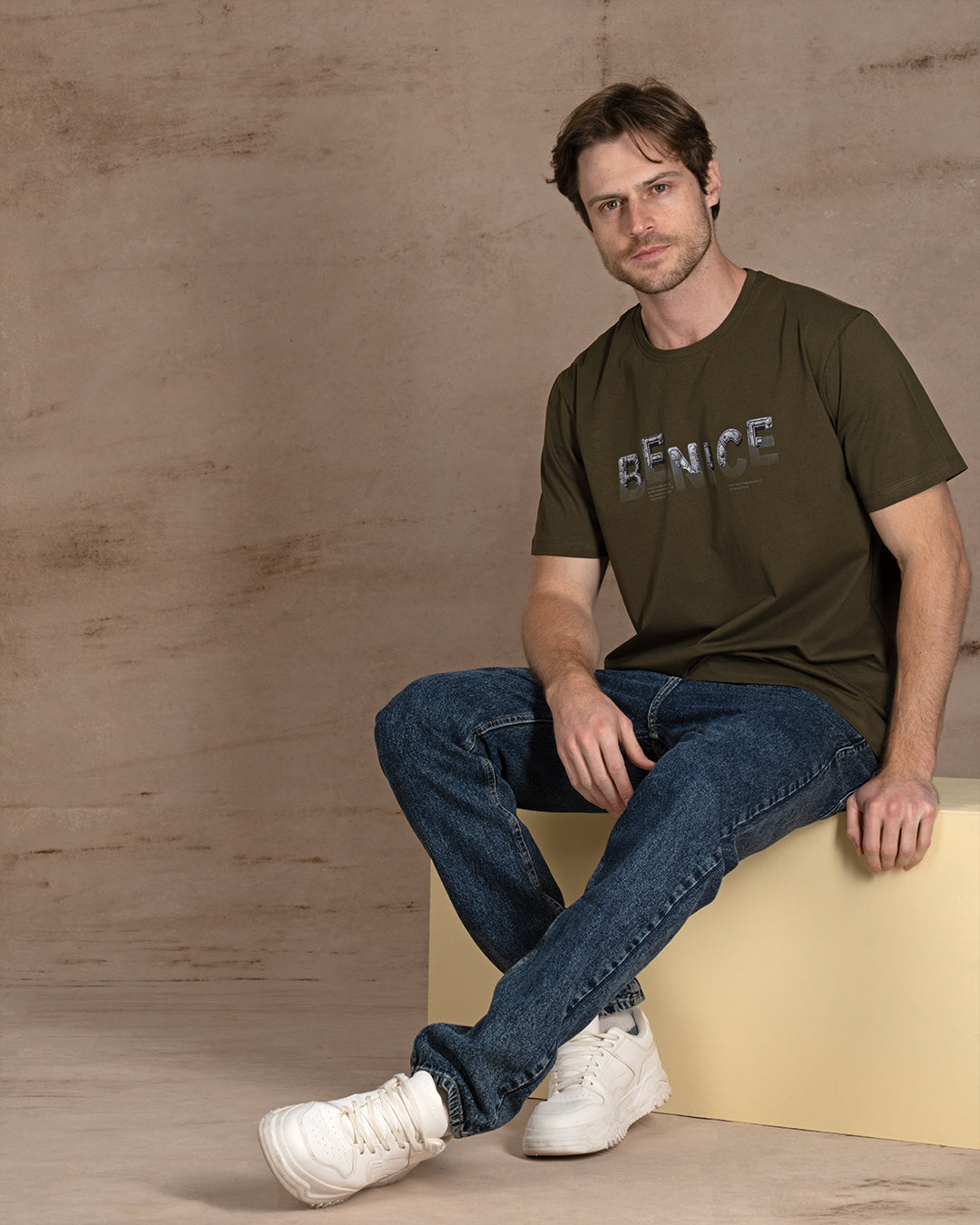 Dark Olive printed Cotton T-shirt