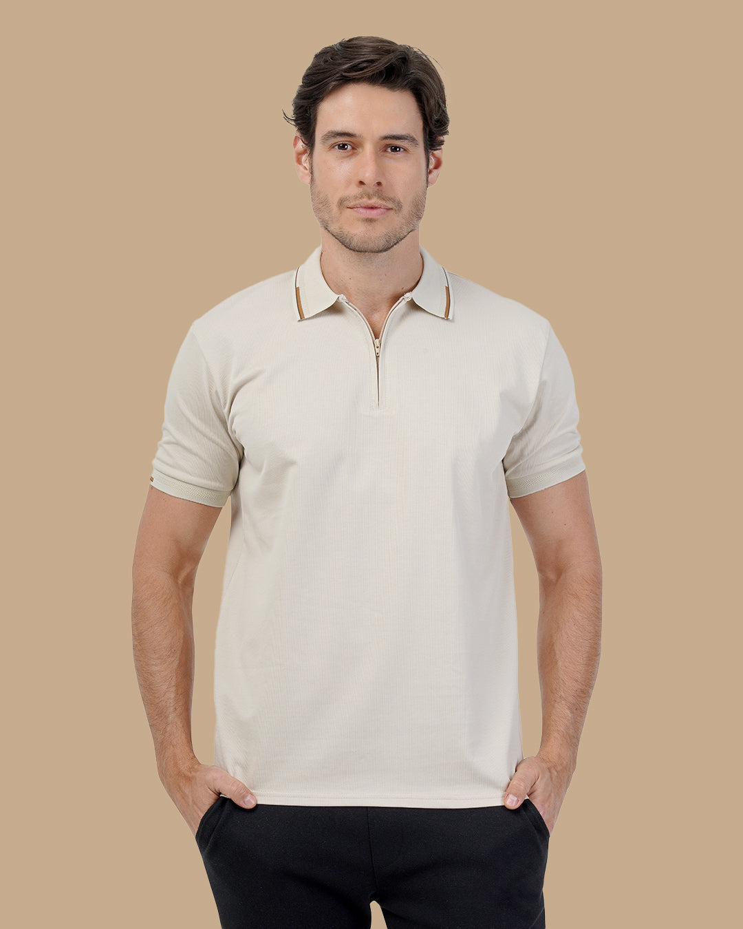 Beige Cotton Polo Shirt