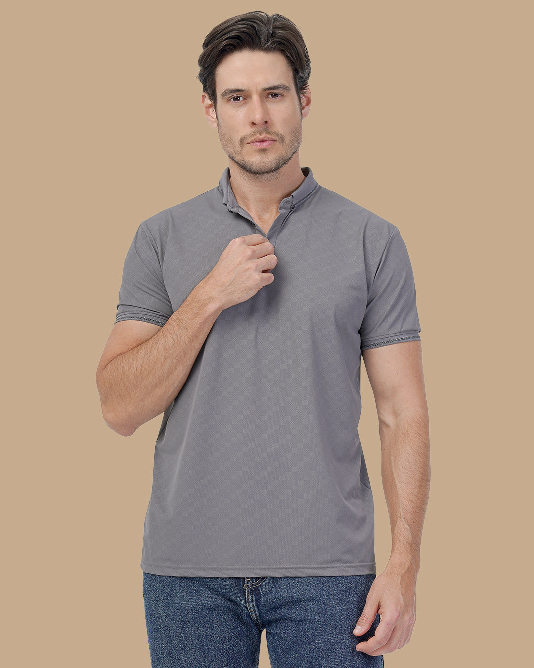 Gray Cotton Polo Shirt