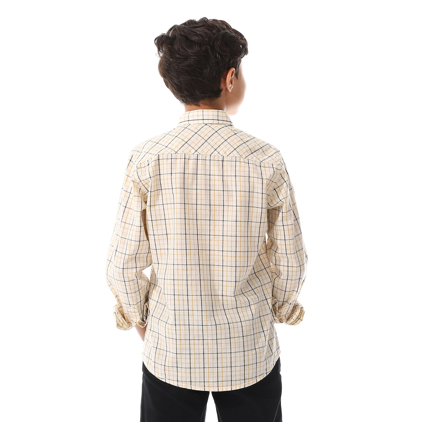 Beige with Yellow & Grey Lines Checkered Cotton Shirt