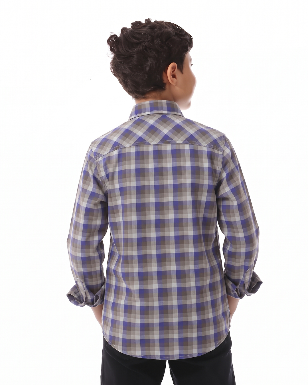 Boys' classic checkered shirt - blue and gray