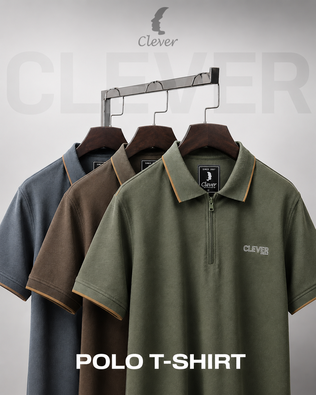 Brown Half-Zip Cotton Polo Shirt