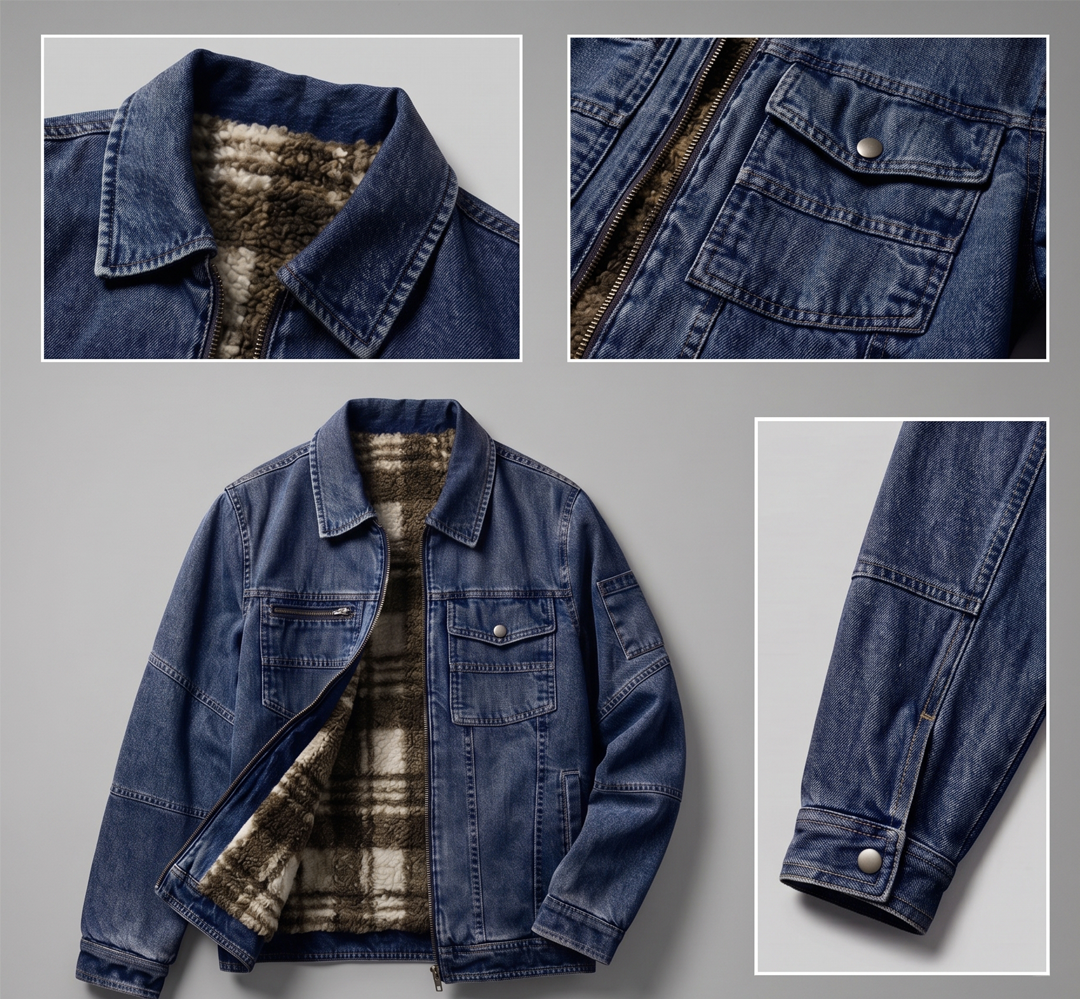 dark blue Sherpa-Lined Denim Jacket