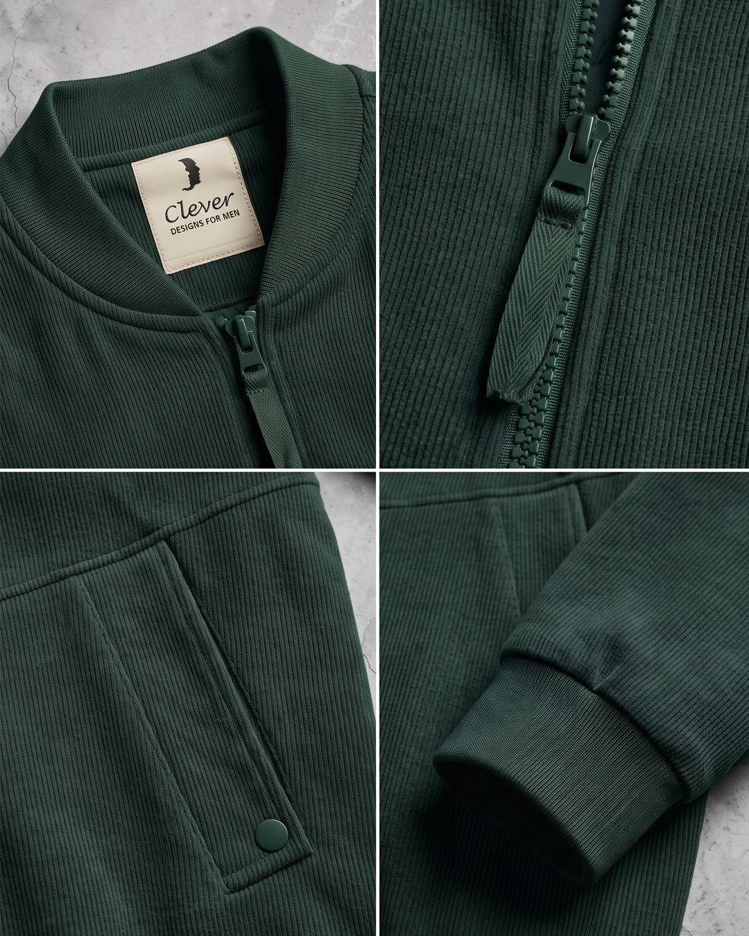 Ribbed fabric bomber jacket -green