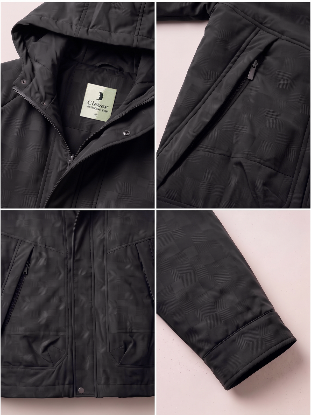 Hooded jacket with fine fabric - black