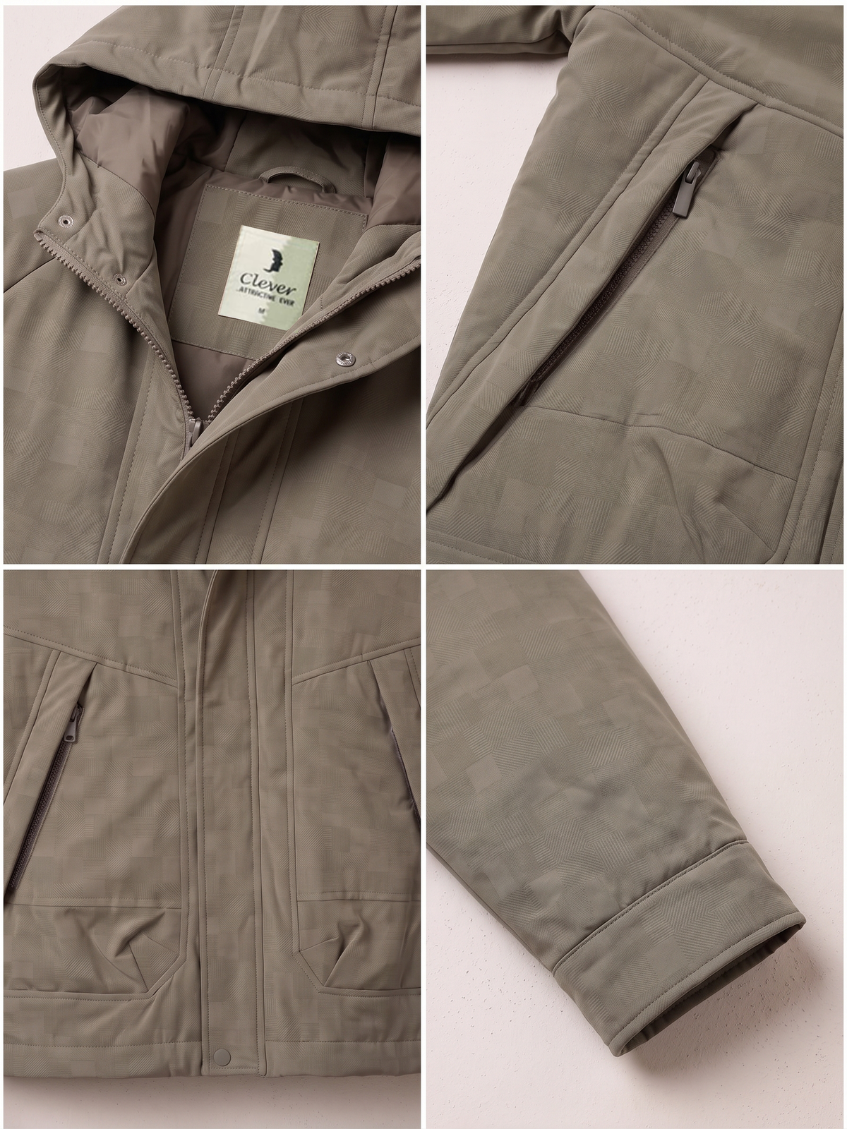 Hooded jacket with fine fabric -Khaki