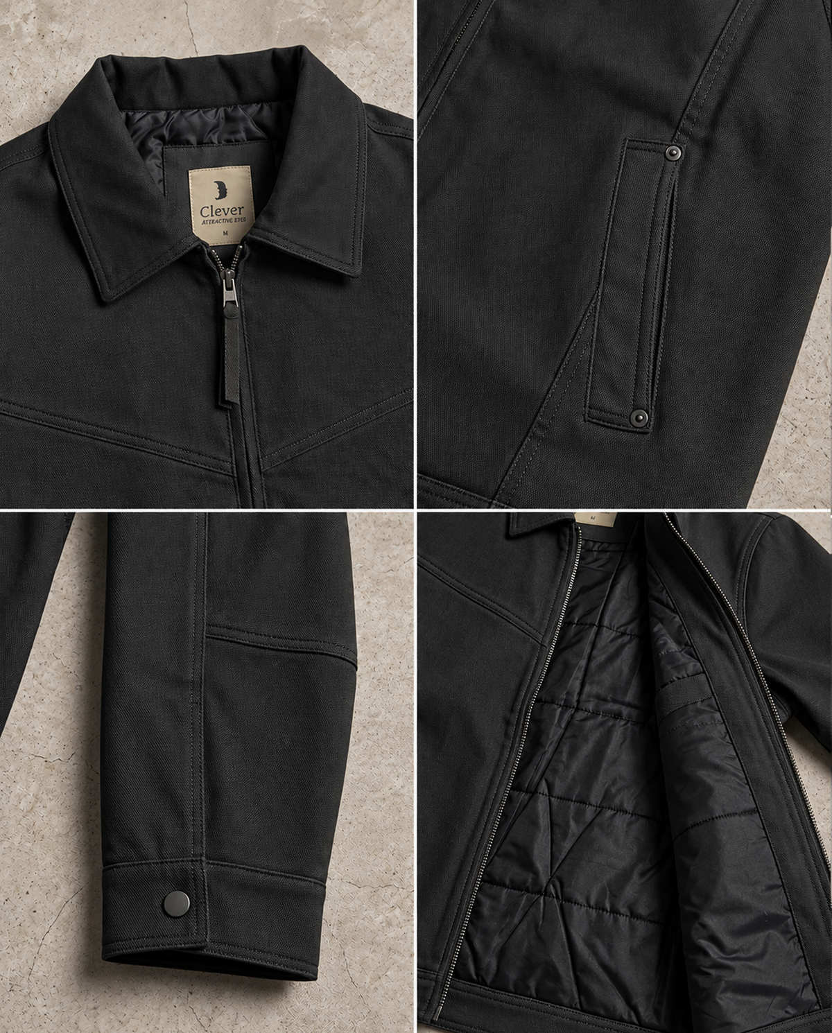 Classic padded jacket with a folded collar - black