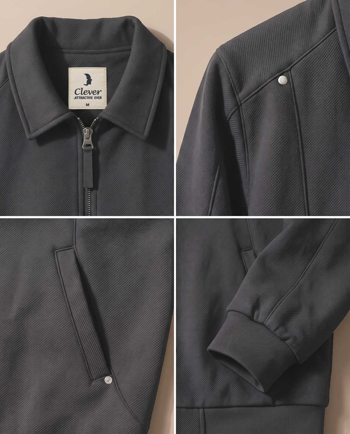 Jacket with a fold-down collar and fine ribbed fabric - dark gray