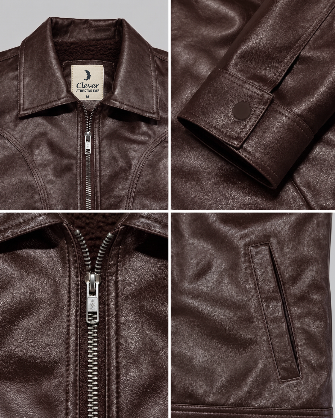 Classic Shearling-Lined Faux Leather Jacket - Dark Brown