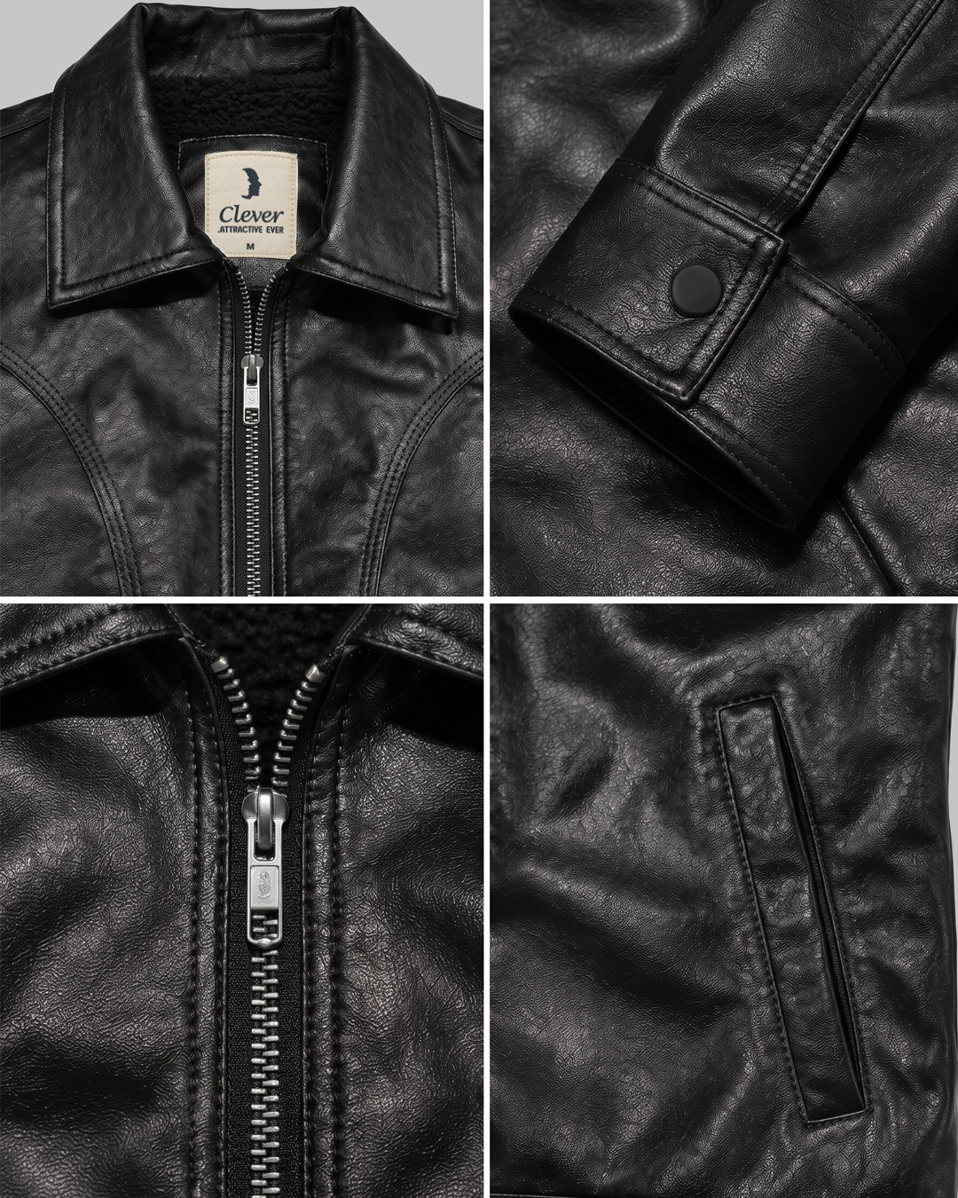 Classic Shearling-Lined Faux Leather Jacket - black