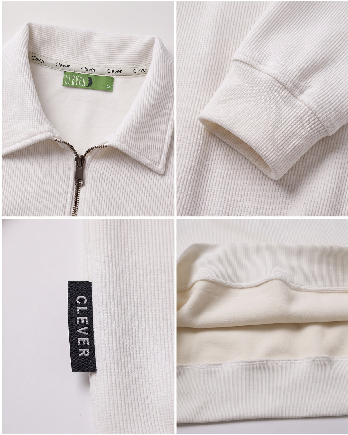 Ribbed pullover with collar and half zip - white