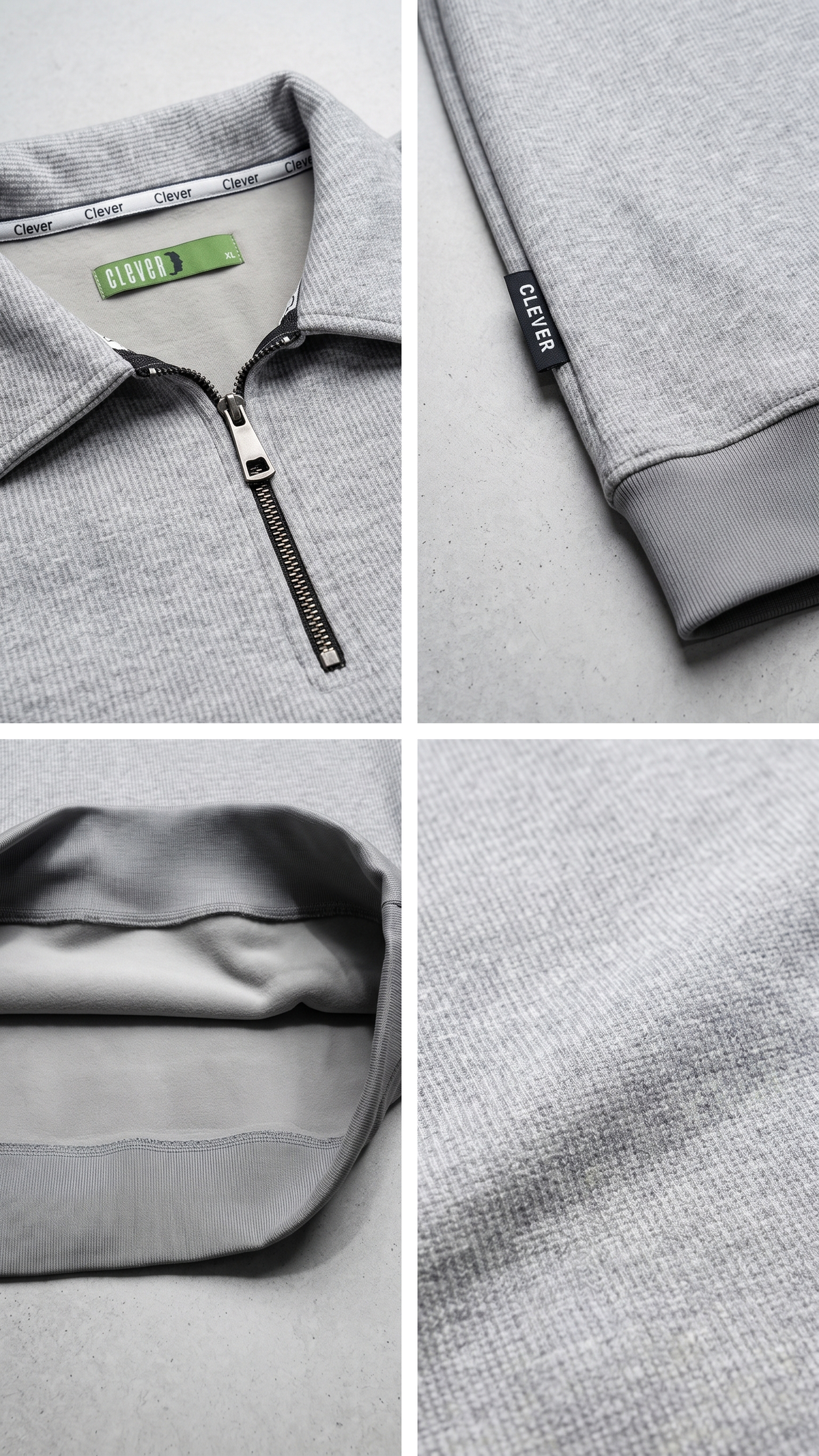 Ribbed pullover with collar and half zip - dark gray
