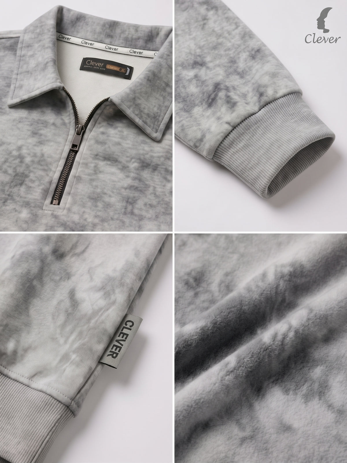 Short zip-up collared jumper with a marbled effect - gray