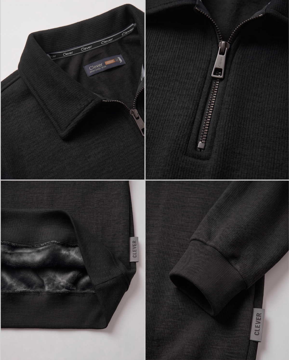 Padded pullover with collar and short zipper - black