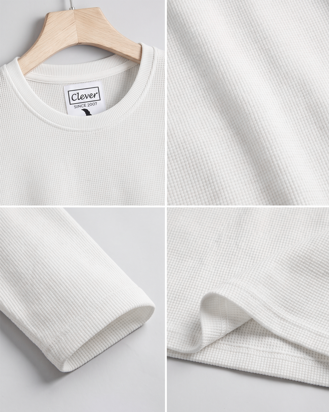 Classic Waffle-Weave Long-Sleeve T-Shirt - White