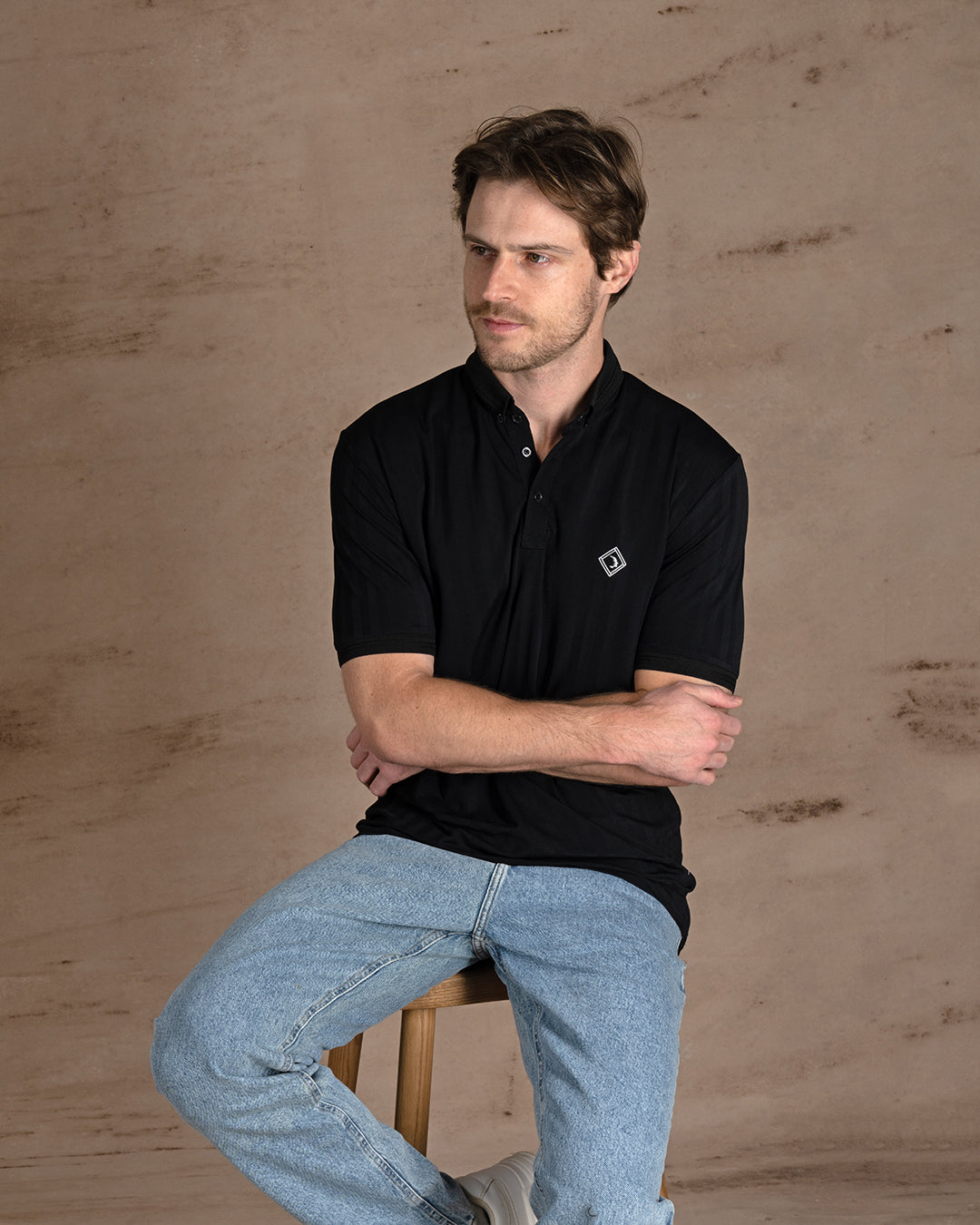 Black Cotton Polo Shirt With Button