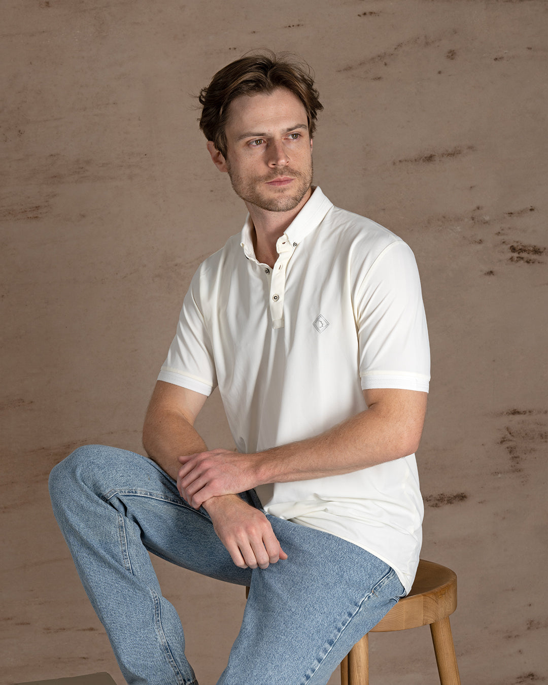 Off-White Cotton Polo Shirt With Button