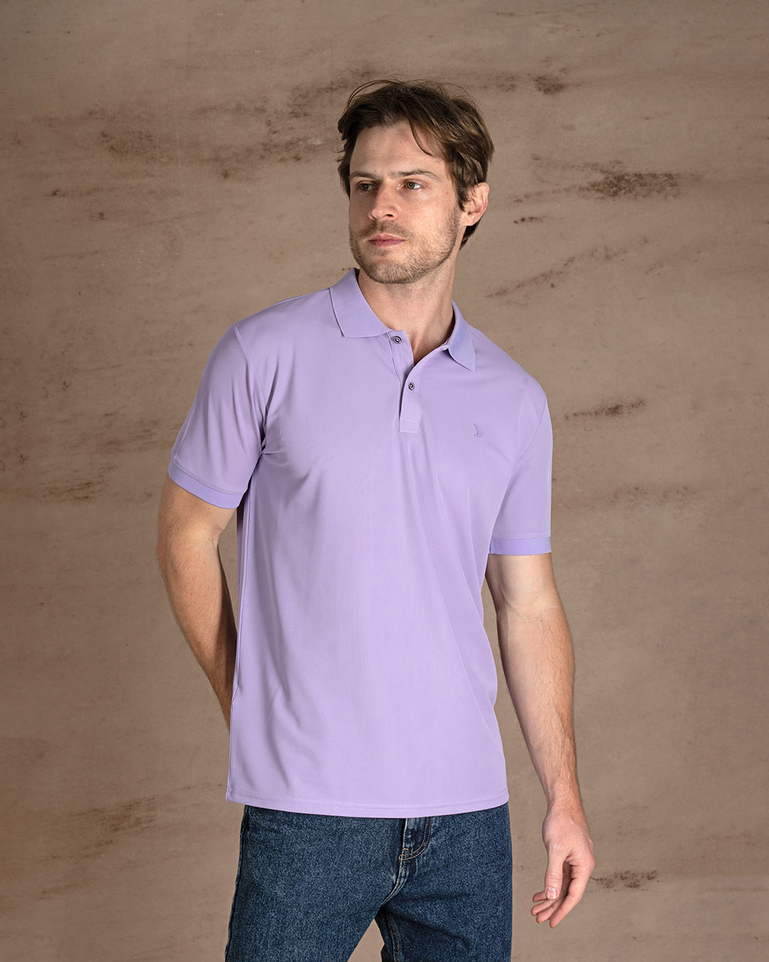 Mauve Cotton Knitted Polo Shirt Short sleeves