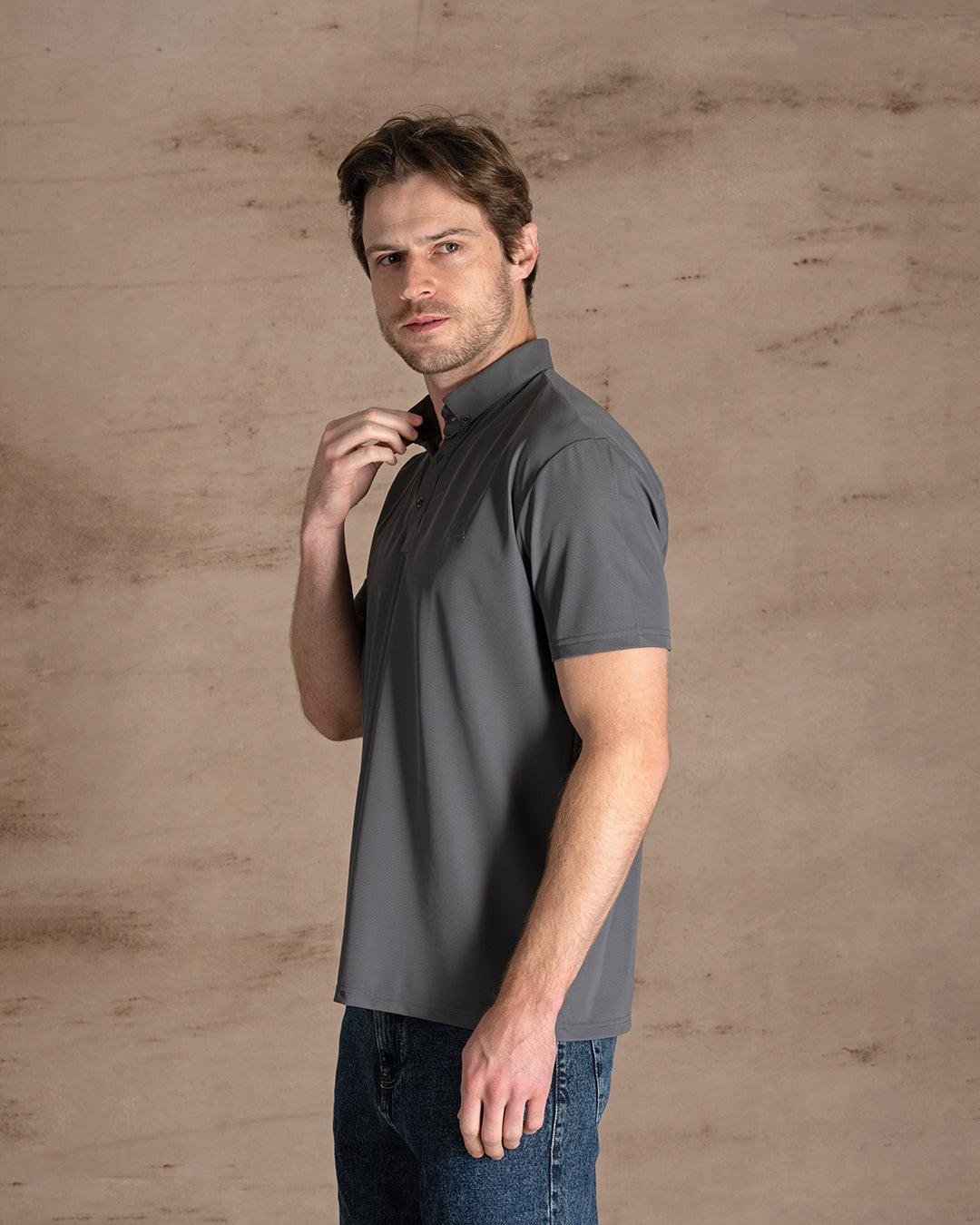 Dark Gray Cotton Polo Shirt Short sleeves