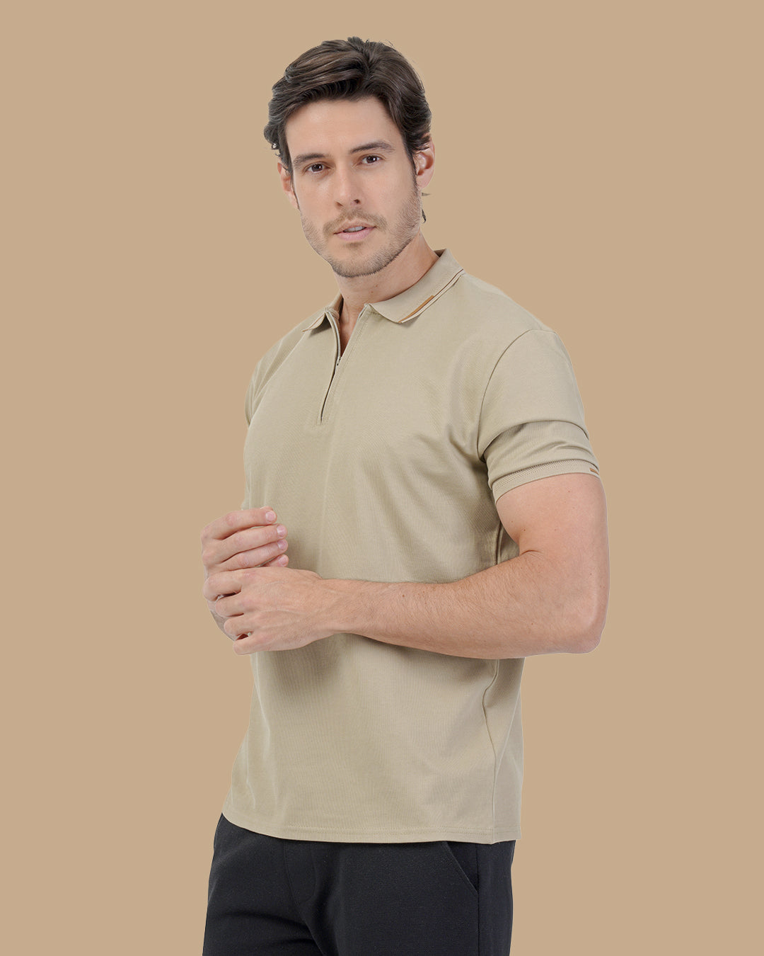 Dark Beige Cotton Polo Shirt