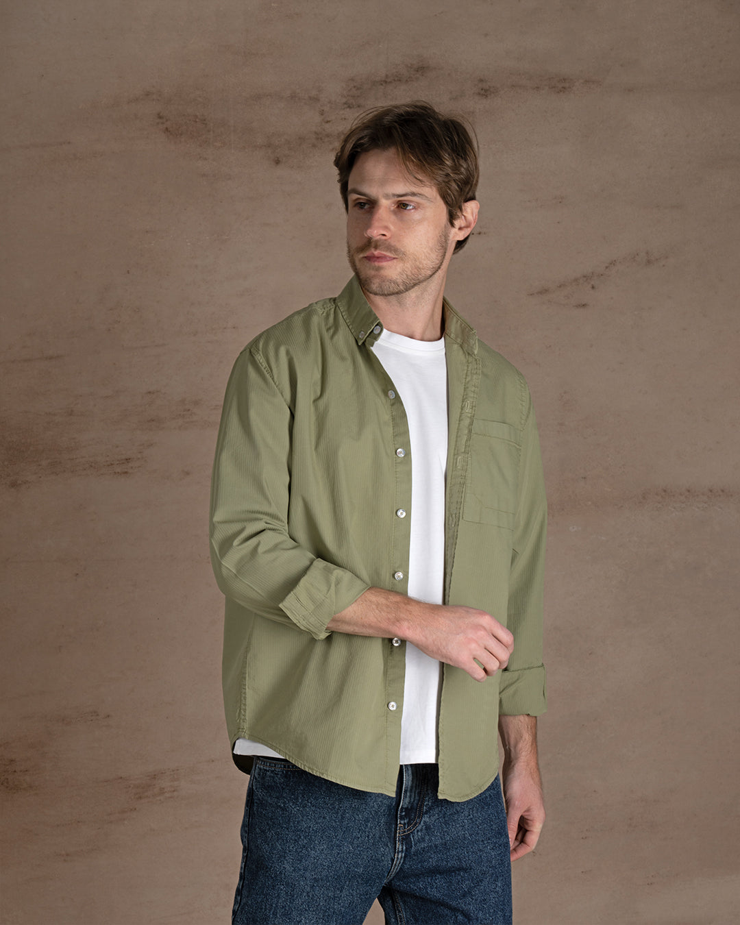 khaki striped Cotton shirt