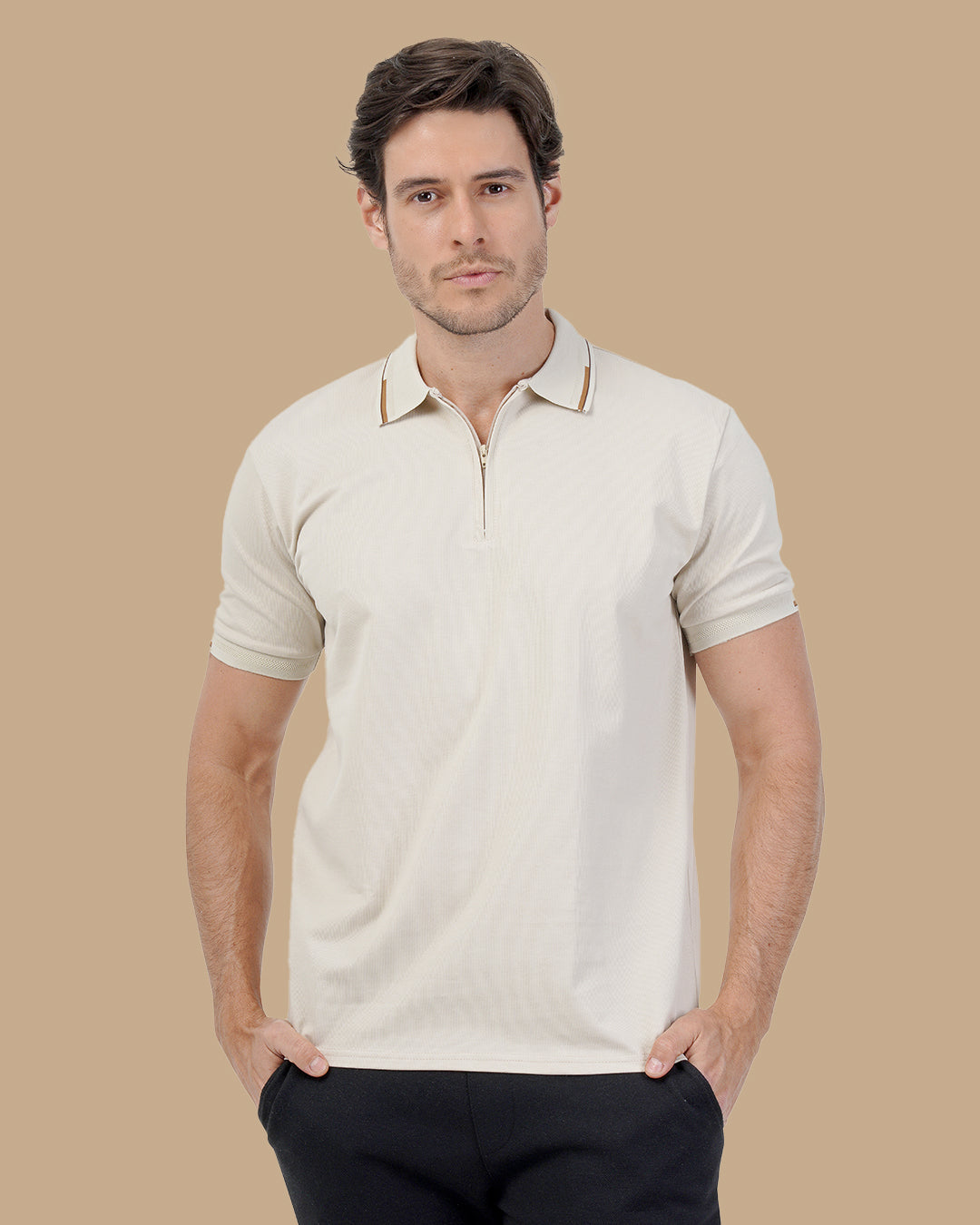 Beige Cotton Polo Shirt