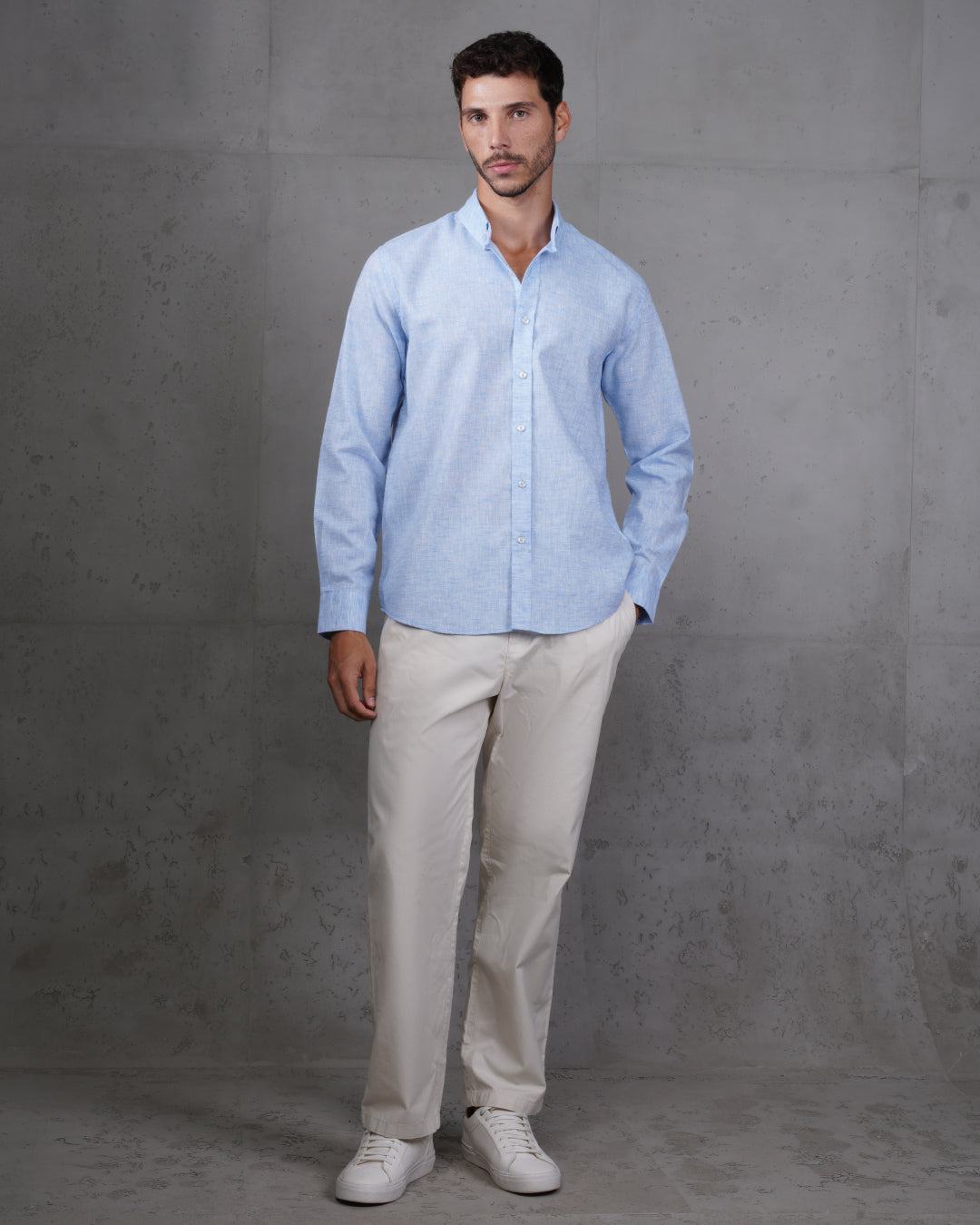 Baby Blue Cotton Casual Long Sleeve Shirt