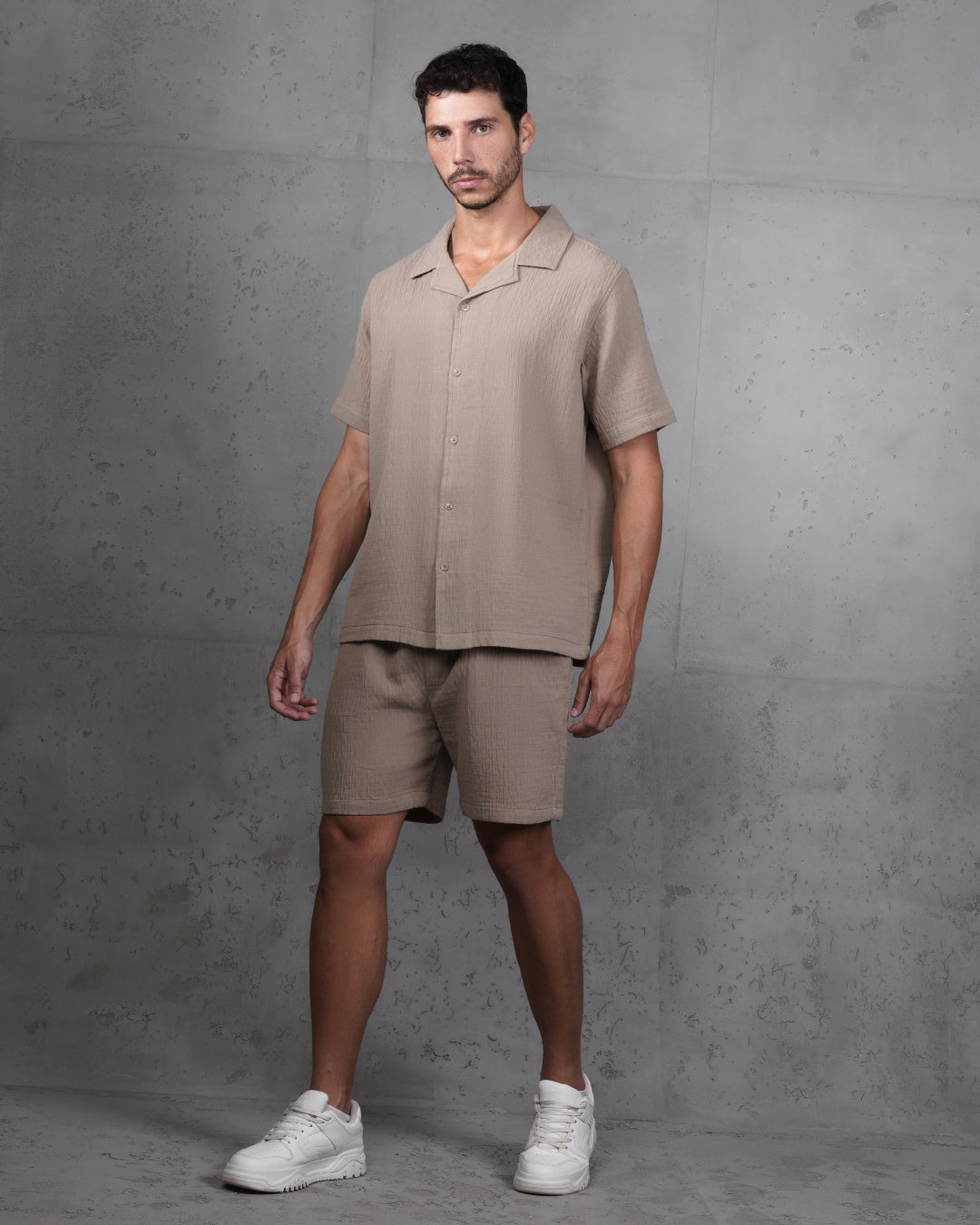 Caffee Linen-Cotton Short Sleeve Shirt & Shorts Set – Relaxed Fit