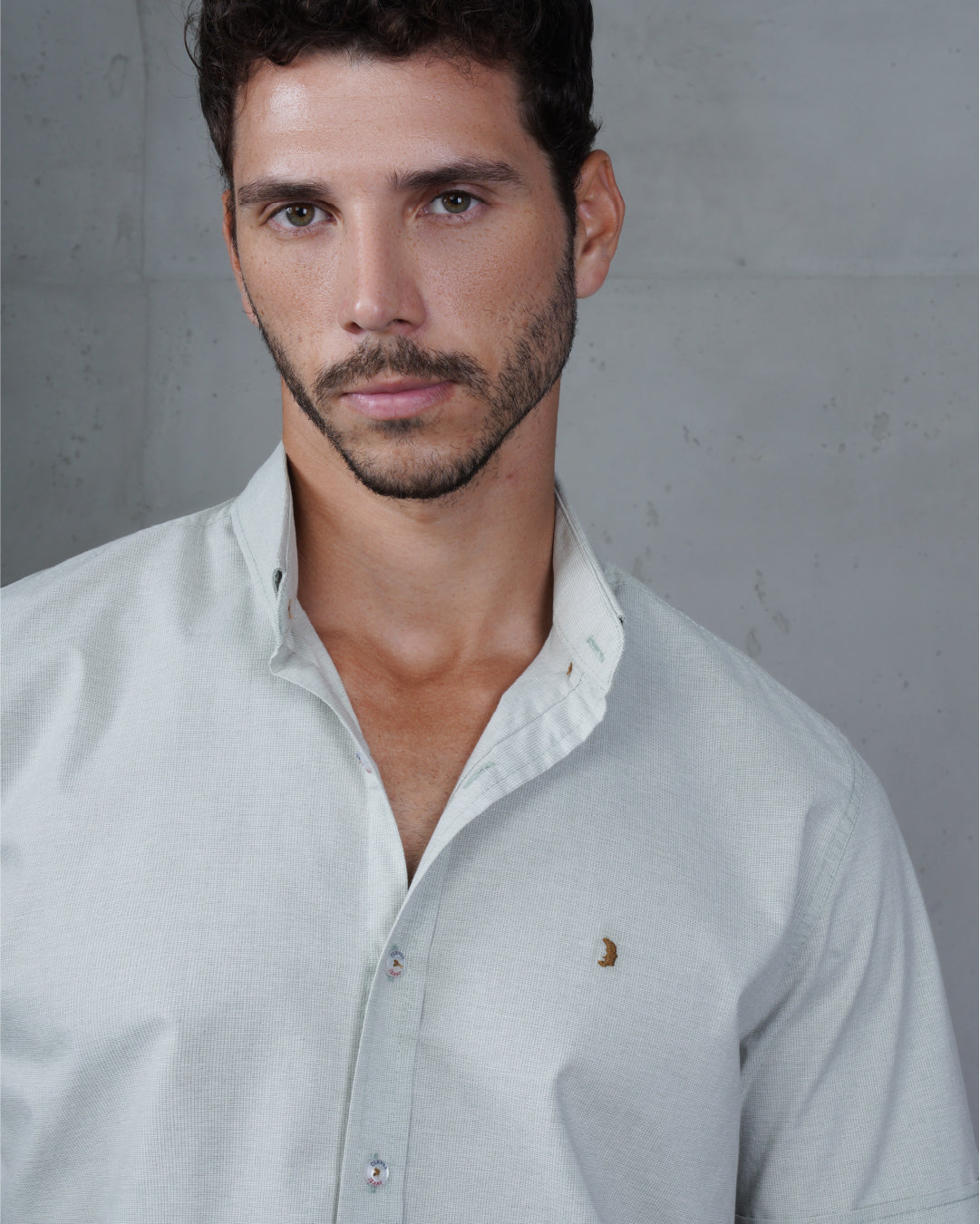 Dark Mint Green Cotton Short-Sleeve Shirt