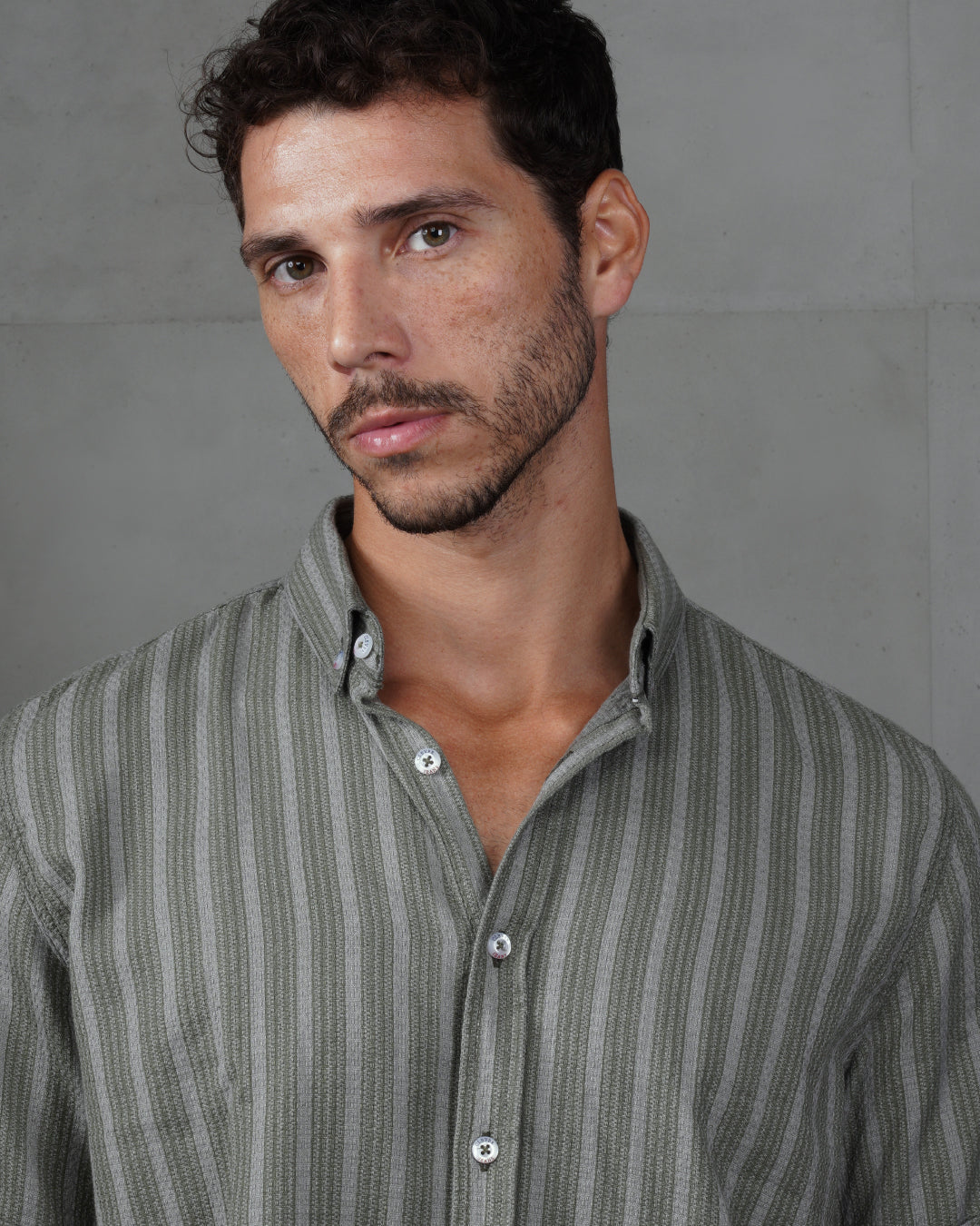 Mint Green Striped Short Sleeve Cotton Shirt