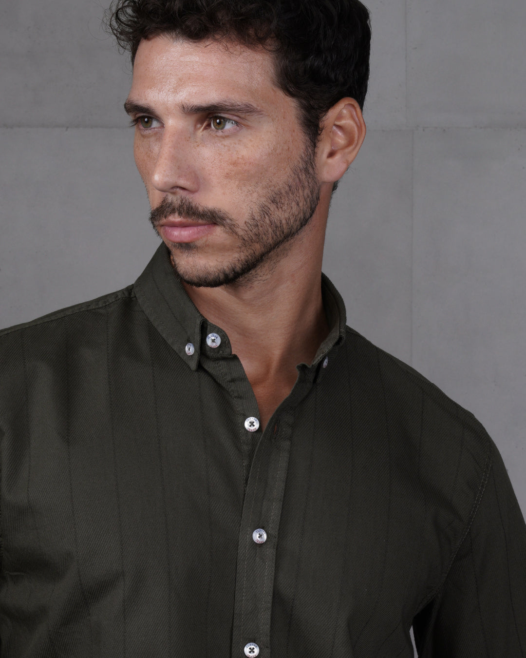 Oil Cotton Subtle Vertical Striped Shirt