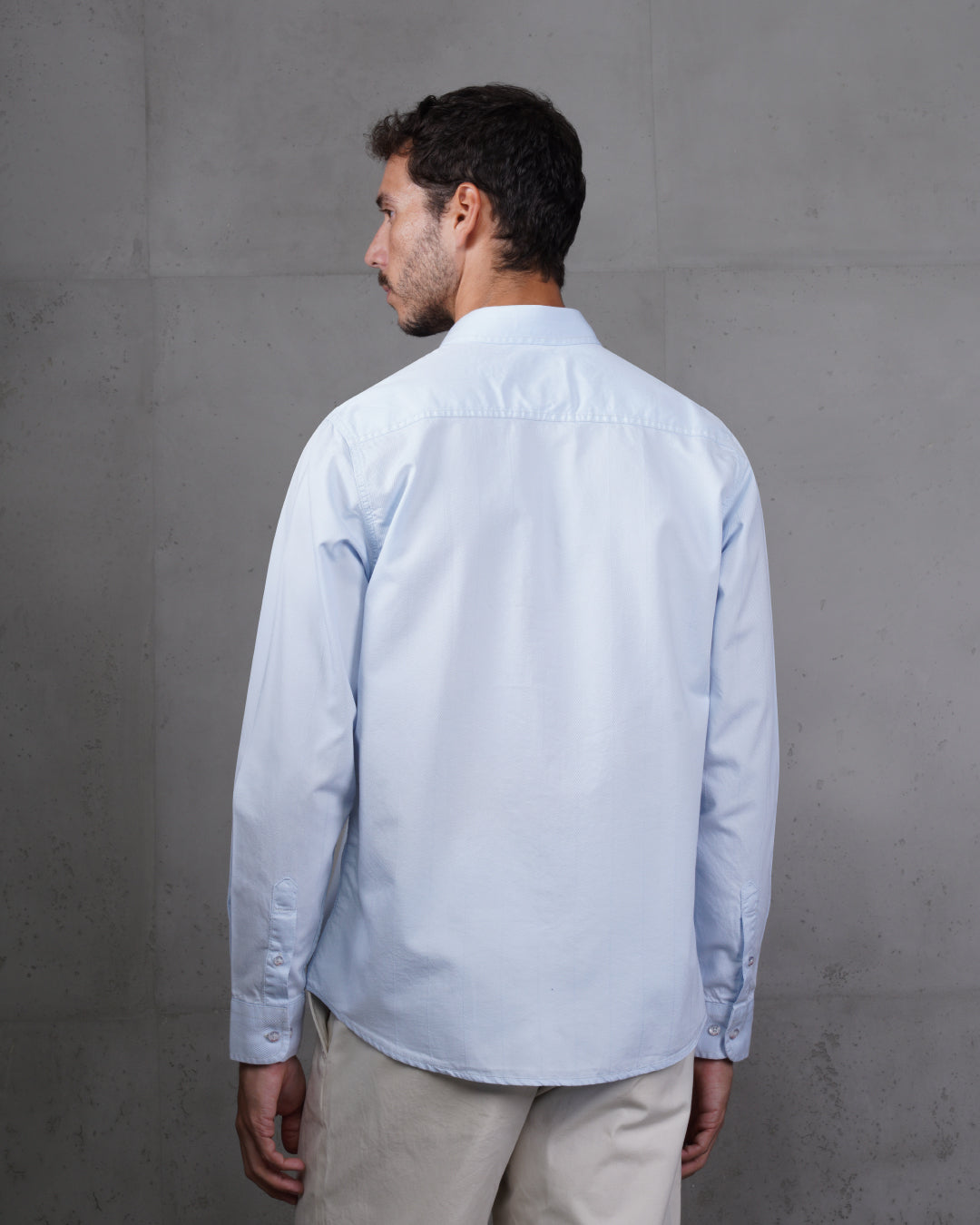 Baby Blue Cotton Subtle Vertical Striped Shirt