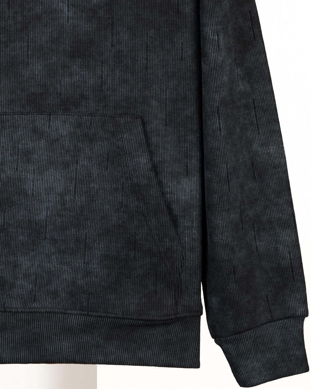 Black Acid Wash With Defined Seam Lines Cotton Hoodie