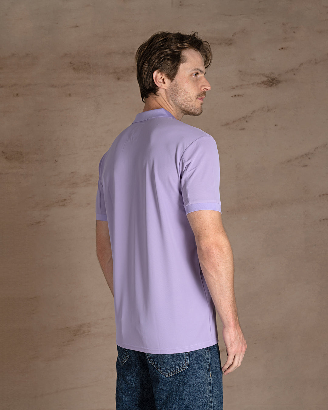 Mauve Cotton Knitted Polo Shirt Short sleeves