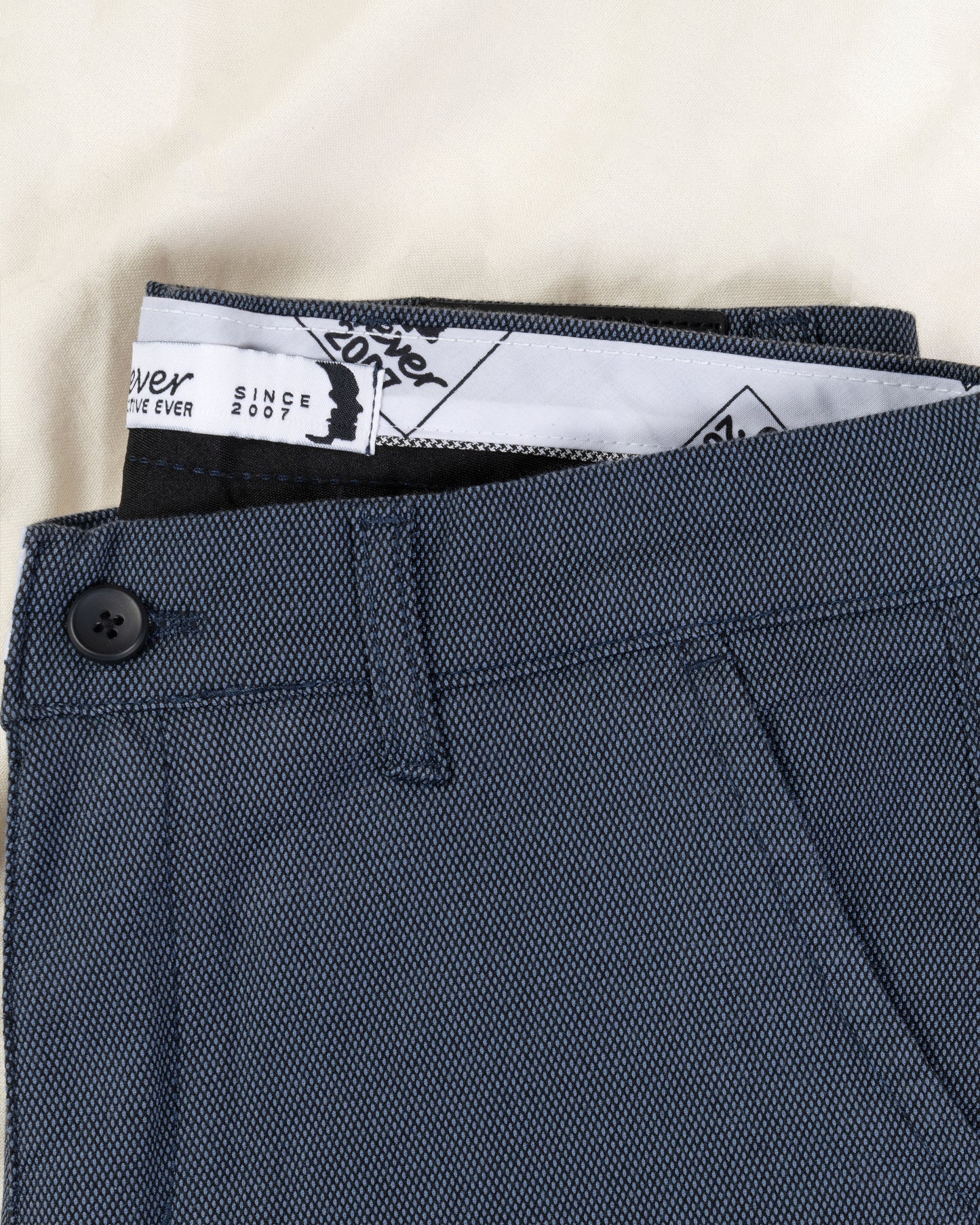 Navy Blue Textured Classic Slim-Fit Pants