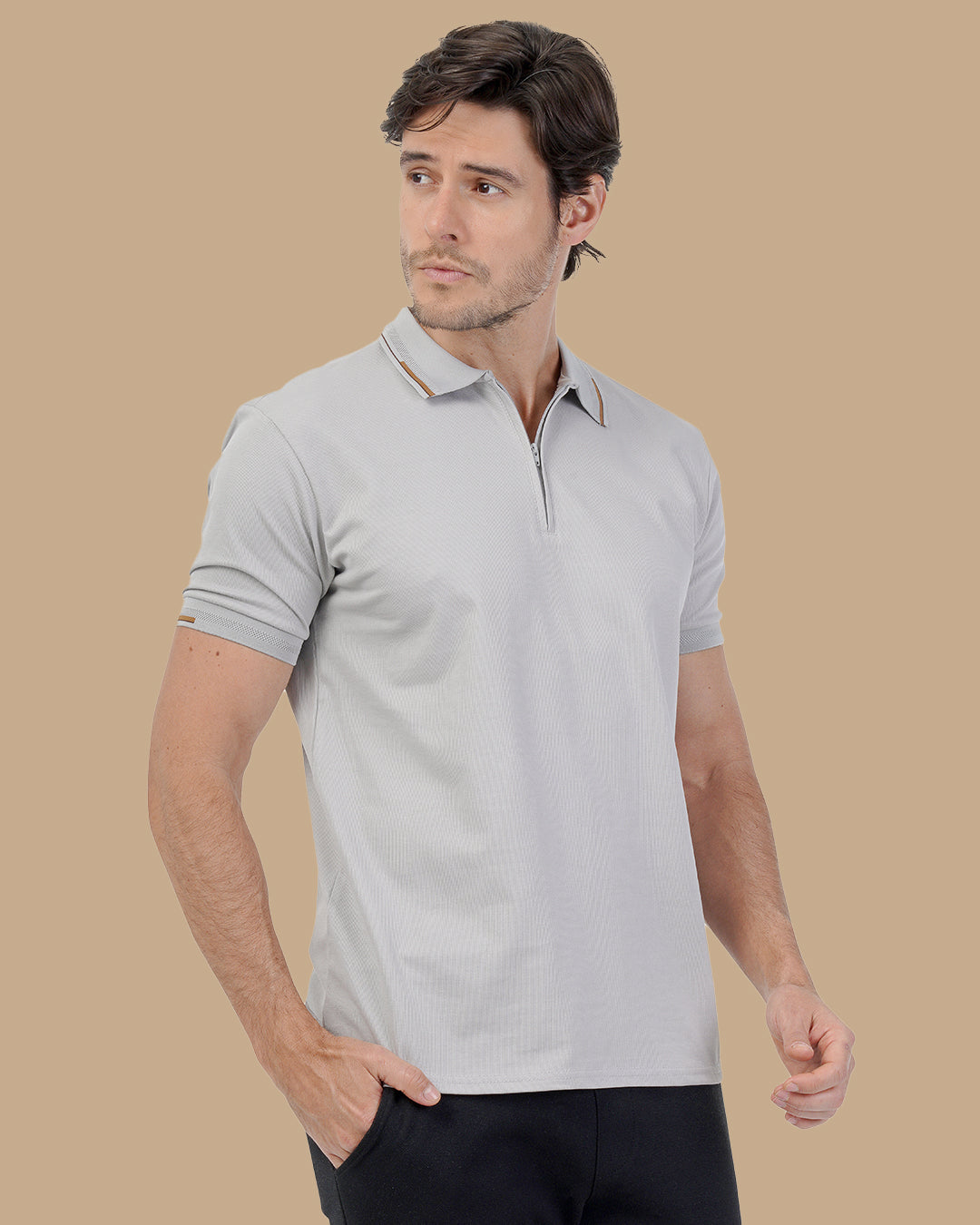 Gray Cotton Polo Shirt