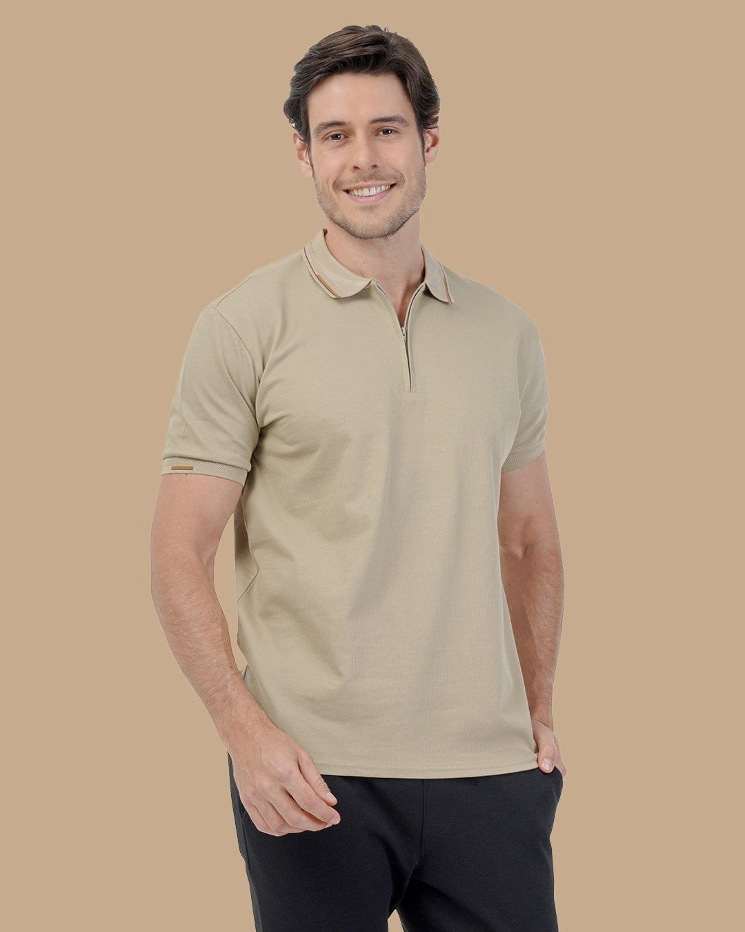 Dark Beige Cotton Polo Shirt