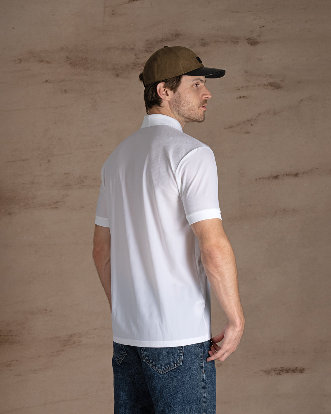 White Cotton Knitted Polo Shirt With Button