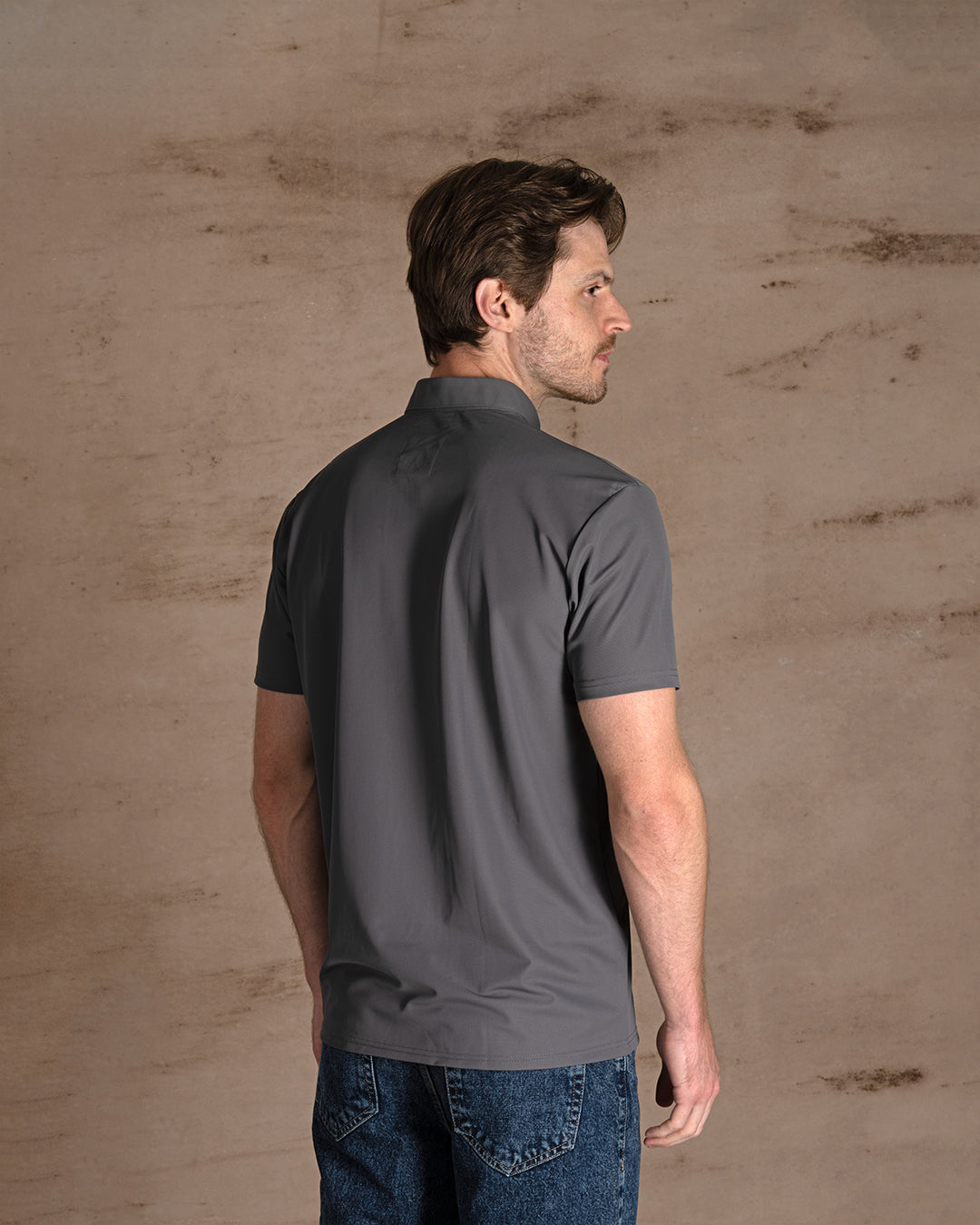 Dark Gray Cotton Polo Shirt Short sleeves