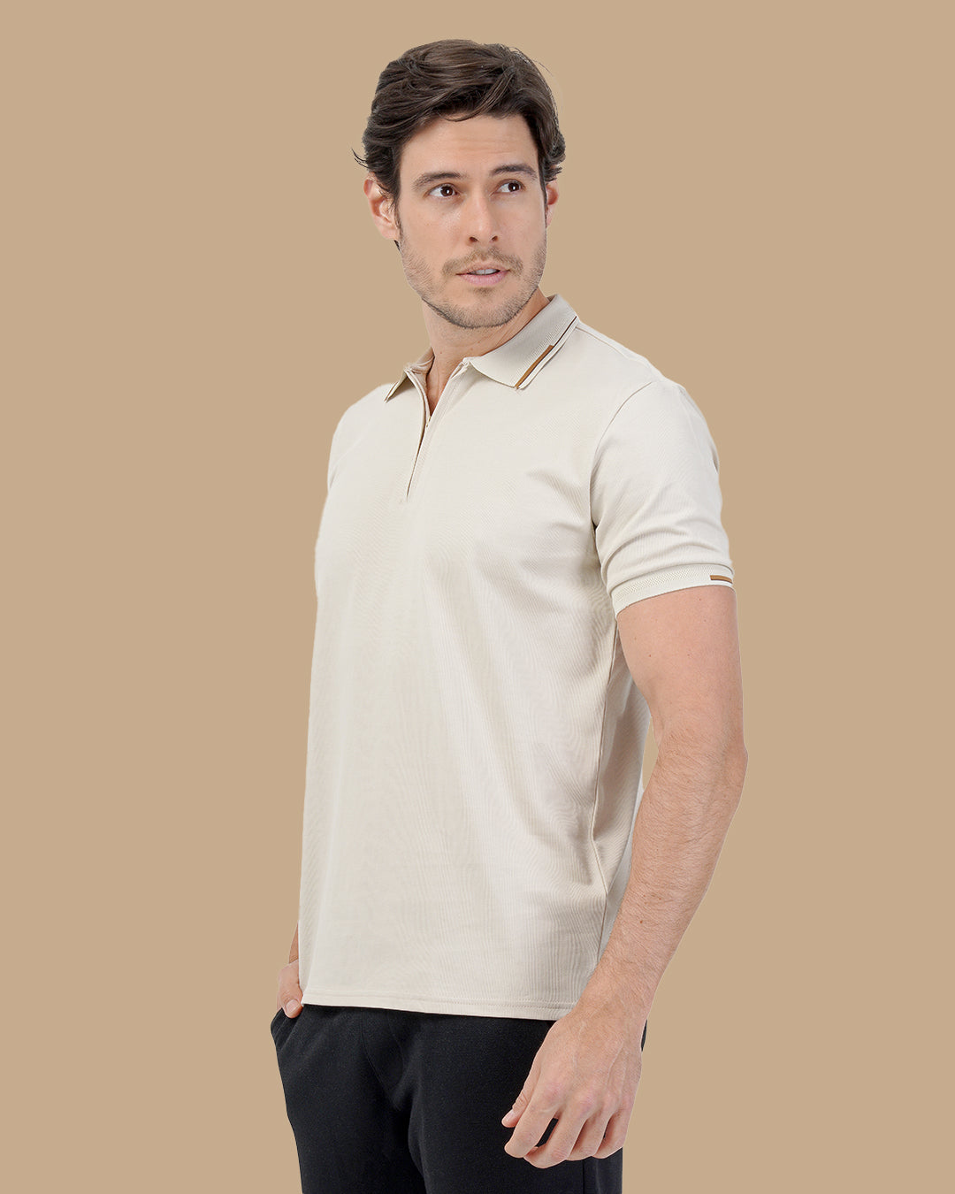 Beige Cotton Polo Shirt