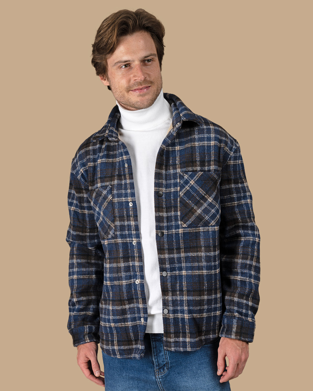 Medium Blue Flannel checkered winter shirt