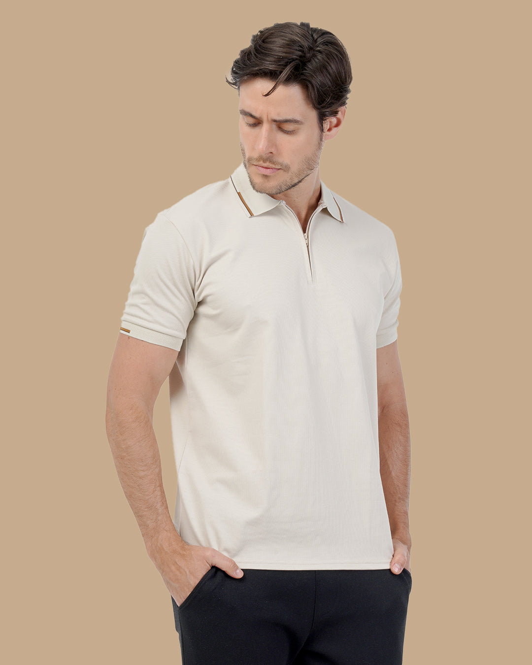 Beige Cotton Polo Shirt