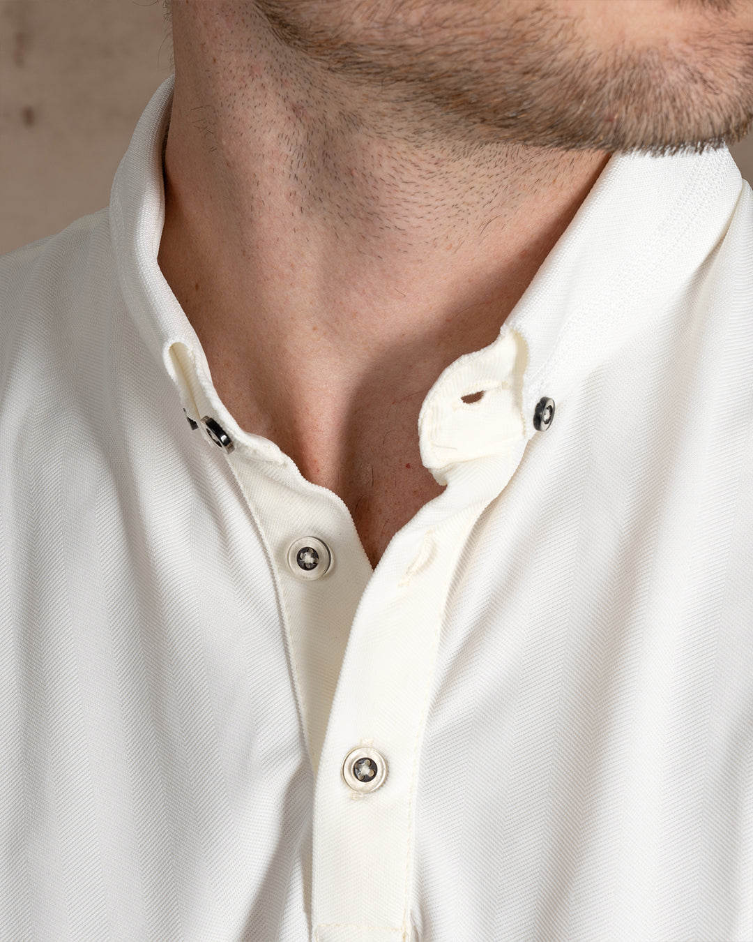 Off-White Cotton Polo Shirt With Button