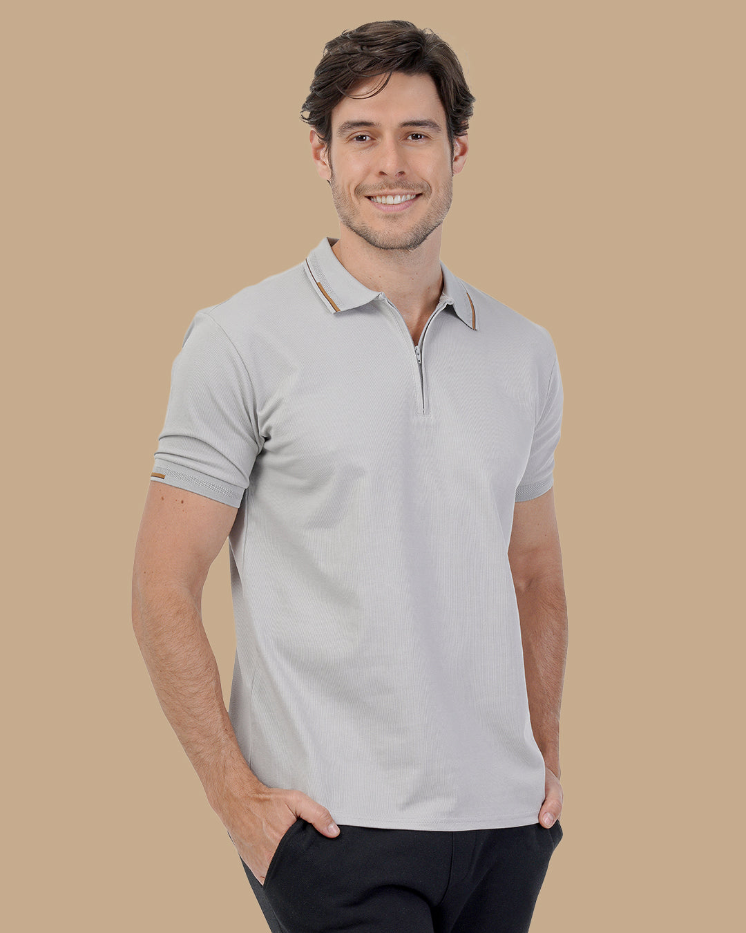 Gray Cotton Polo Shirt