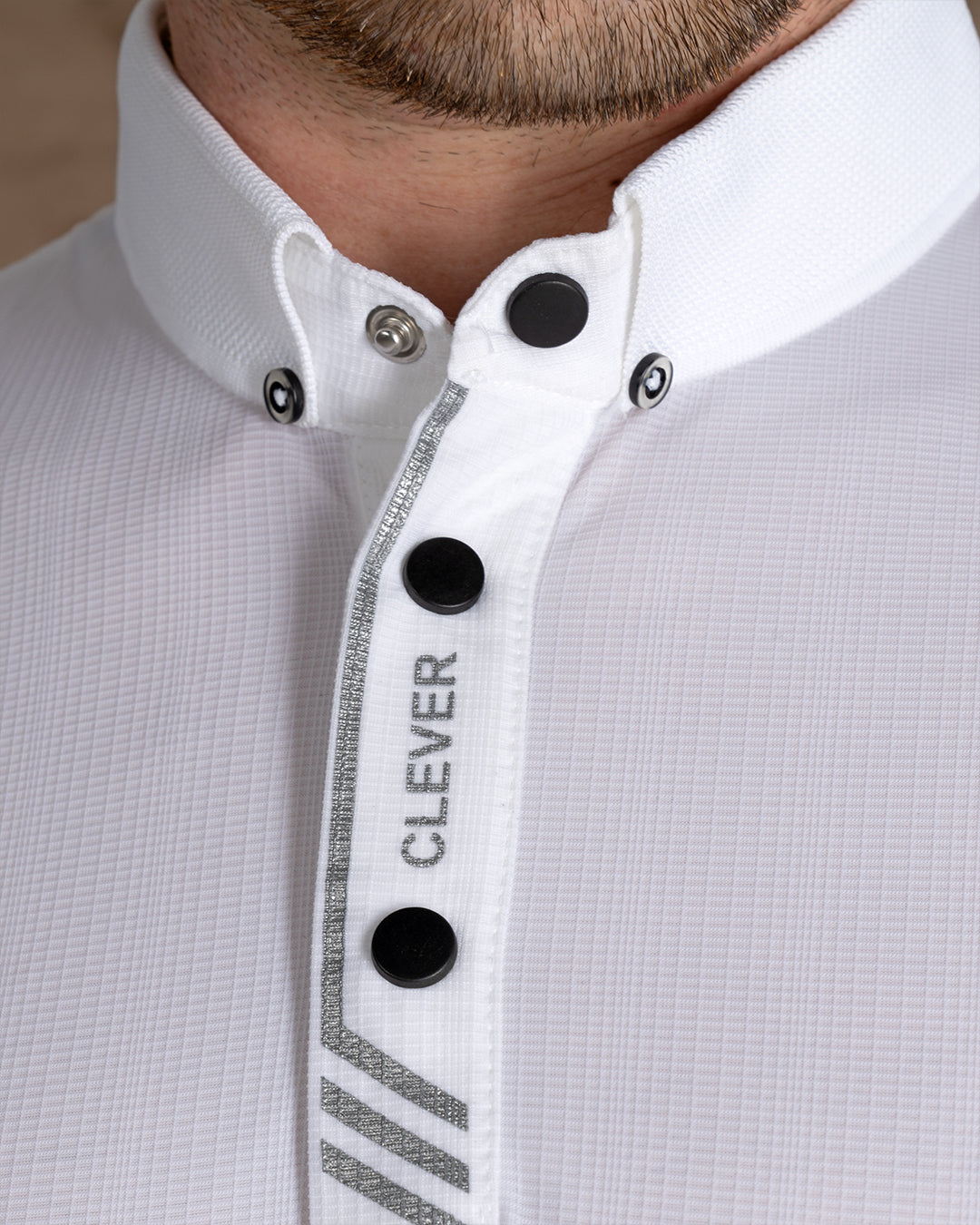 White Cotton Knitted Polo Shirt With Button